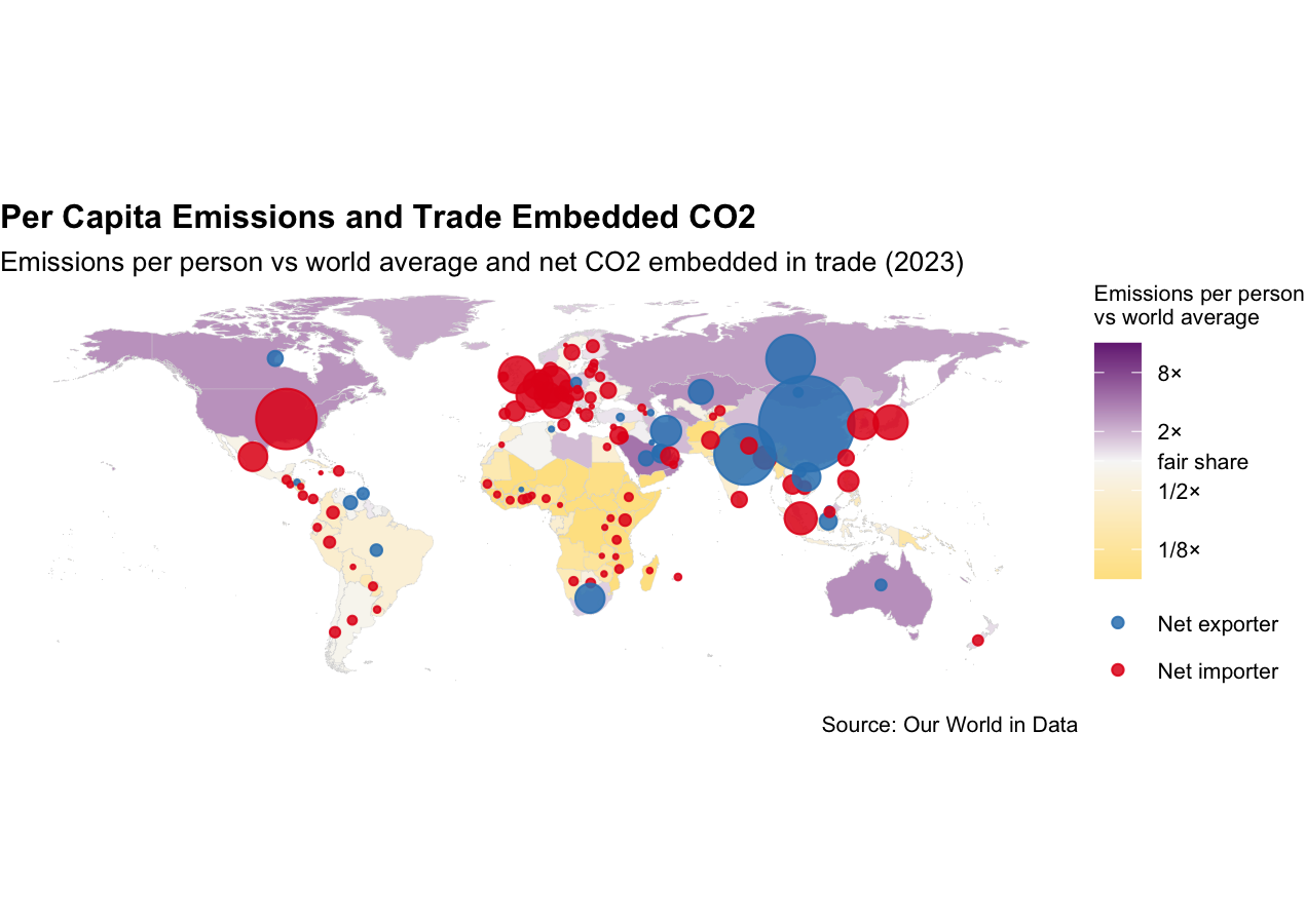 World map of emissions per person against a fair share