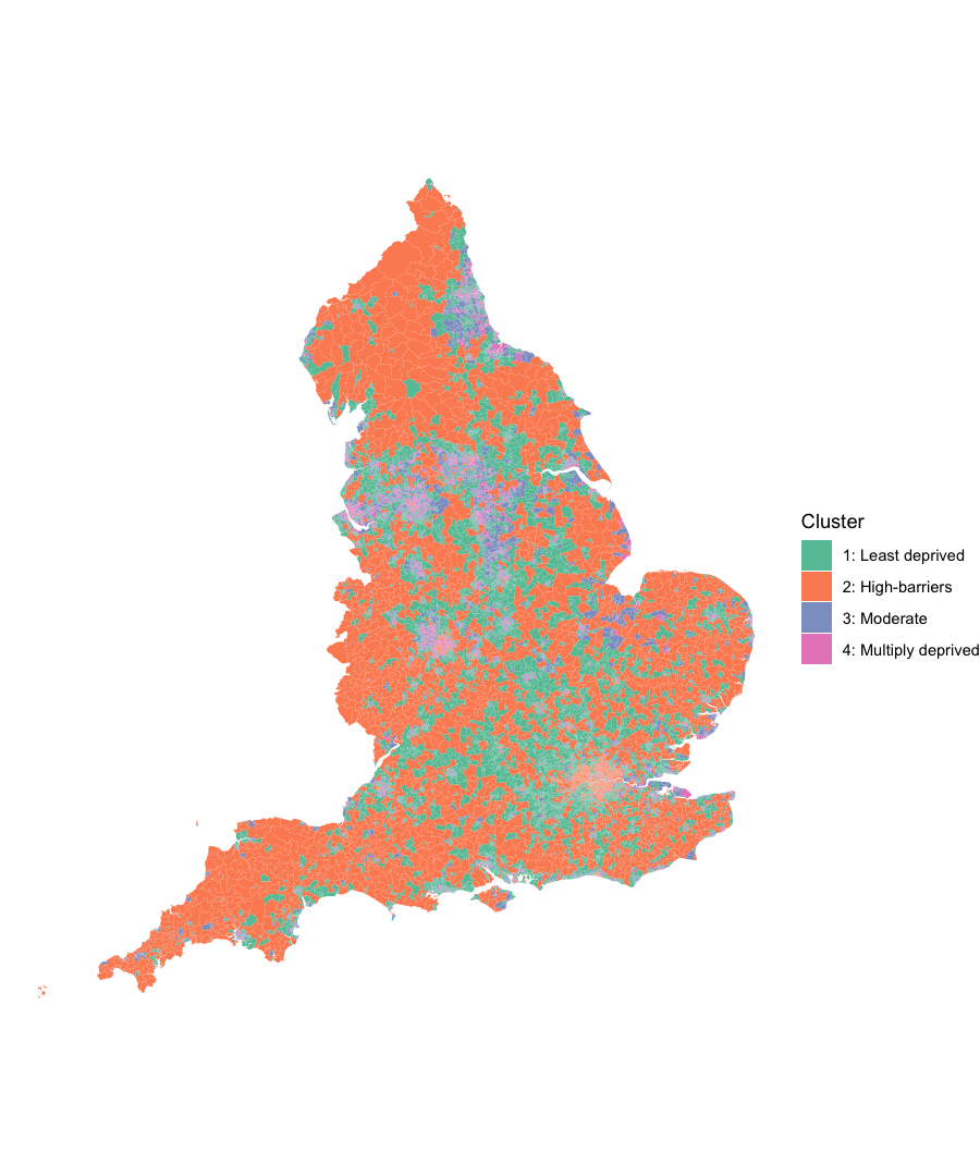 Map of England coloured by deprivation profile